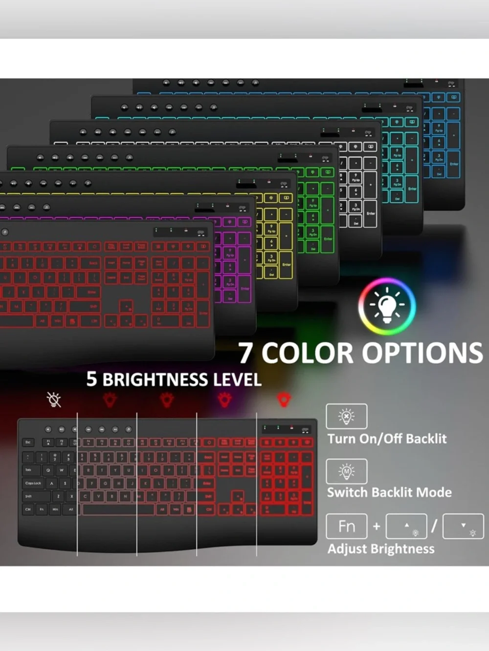Wireless Keyboard and Mouse Combo, 9 Backlit Effects